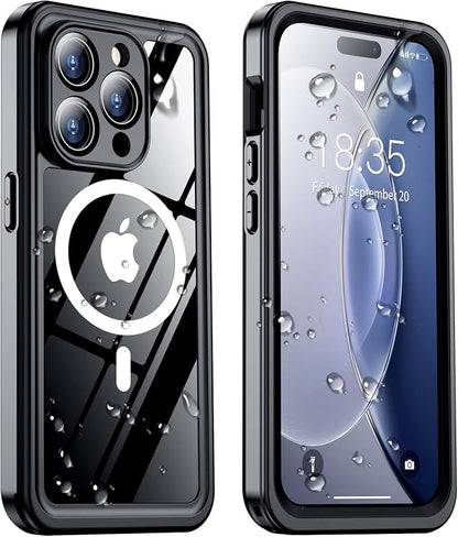 Temdan Magnetic for iPhone 14 Pro Max Case Waterproof, Built-in Screen Protector[IP68 Underwater][Compatible with MagSafe][Military Dropproof] Protective Case for iPhone 14 Pro Max-Black/Clear