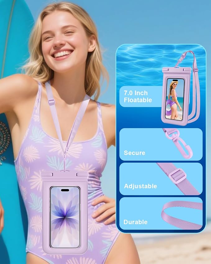 Floating Waterproof Phone Pouch 2 Pack, IP68 Waterproof Phone Case, Up to 8.3" Dry Bag for iPhone 17 16 15 14 Pro Max Samsung S25 Ultra S24 S23, Kayak/Beach/Cruise Travel Essentials Pink