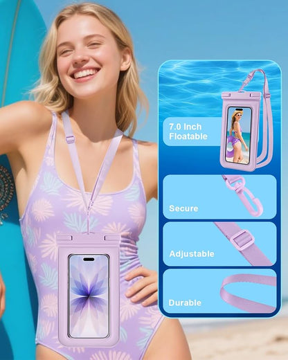 Floating Waterproof Phone Pouch 2 Pack, IP68 Waterproof Phone Case, Up to 8.3" Dry Bag for iPhone 17 16 15 14 Pro Max Samsung S25 Ultra S24 S23, Kayak/Beach/Cruise Travel Essentials Pink