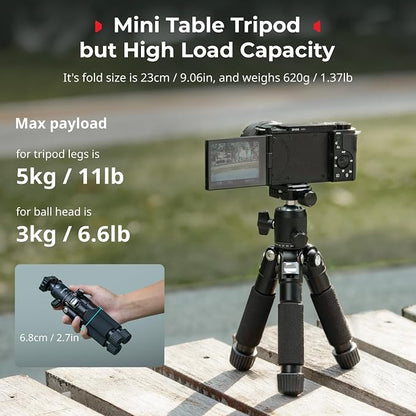 SmallRig VT-20Pro 21.2"/ 53.8cm Mini Tripod for Camera and Phone, Aluminum Alloy Small Desktop Tripod with 360° Ball Head, Table tripods Load Up to 11lb / 5kg