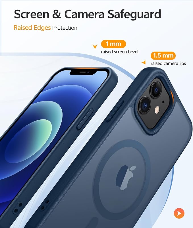 FNTCASE for iPhone 13 Mini Case: for iPhone 12 Mini Case [Compatible with Magsafe] Translucent Matte Magnetic Phone Cover - Military Grade Drop Protection Shockproof Protective Cases - Blue