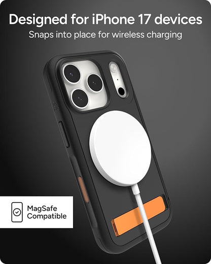 ZAGG Sedona Snap Case with Kickstand for iPhone 17 Pro - Flood Black, Drop Protection (13ft/4m), Multi-Layer Protection, with Camera Button, MagSafe Phone Case with Impact-Absorbing Bumpers