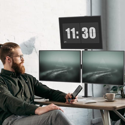 WALI Tall Triple Monitor Mount for 13-27 inch Computer Screens, 3 Monitor Desk Mount, Holds up to 22 lbs, Adjustable Triple Monitors Stand with Swivel Tilt Rotation, 75x75/100x100mm (M003), Black