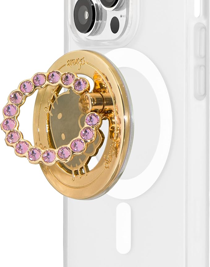 Sonix x Sanrio Magnetic Phone Grip and Phone Ring Holder - Compatible with MagSafe - Rotatable Kickstand and Phone Holder for iPhone 16, 15, 14, 13, 12 Series - Hello Kitty | Pink Rhinestone