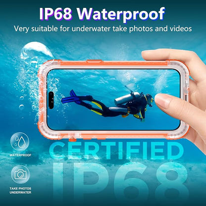 Temdan Magnetic for iPhone 15 Case Waterproof,[Built-in Screen & Camera Protector][Full Body Shockproof][IP68 Underwater][Dustproof] Shockproof Phone Case for iPhone 15 6.1"-Orange