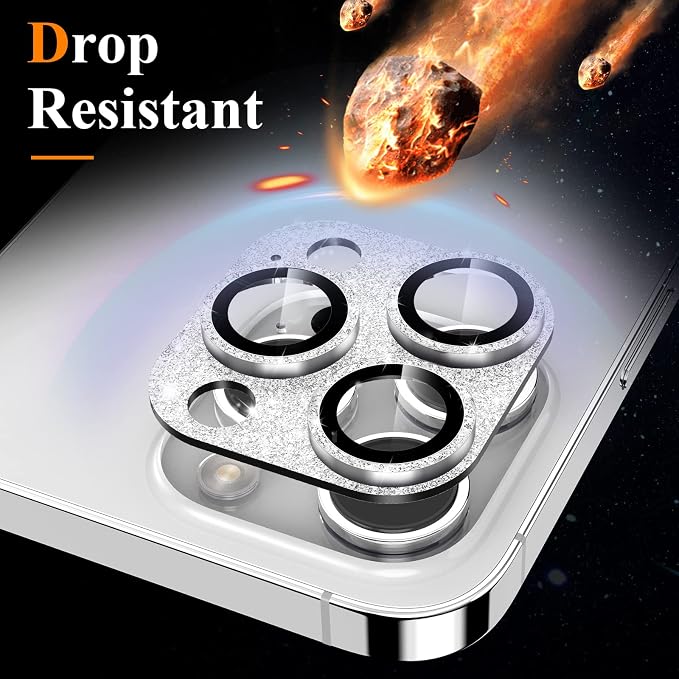 YWXTW for iPhone 14 Pro/iPhone 14 Pro Max Camera Lens Protector, [4TH Gen New Bling Design] Glitter Shiny Diamond Metal Ring Tempered Glass Back Camera Screen Protector Lens Cover (Silver)