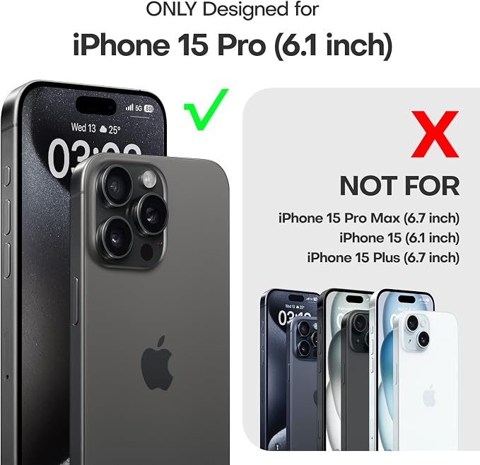 TAURI for iPhone 15 Pro Case Matte Black, Translucent Matte with Screen Protector, [Military Grade Protection] Shockproof Slim Case for iPhone 15 Pro, 6.1"