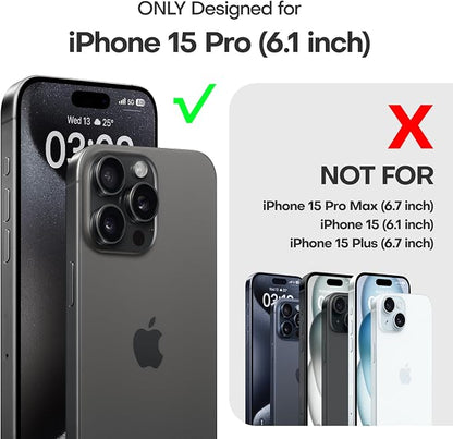 TAURI for iPhone 15 Pro Case Matte Black, Translucent Matte with Screen Protector, [Military Grade Protection] Shockproof Slim Case for iPhone 15 Pro, 6.1"