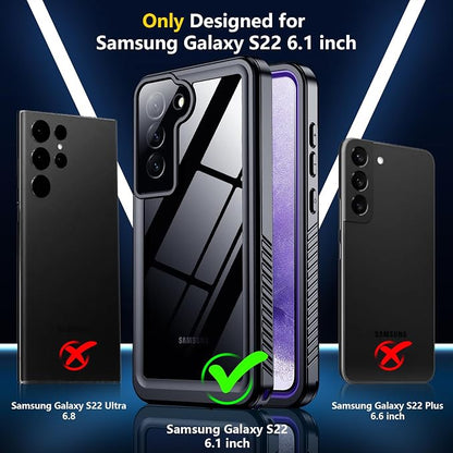 SPIDERCASE for Samsung Galaxy S22 Waterproof Case, [12FT Military-Grade Drop Protection] IP68 Water Resistance [Built-in Screen Protector] Full Body Sealed Protection Phone Case 6.1", Purple