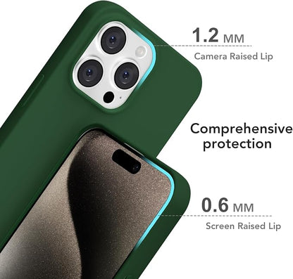 for iPhone 15 Pro Max Case Silicone Compatible with Magsafe Case, Ultra Slim Thin Magnetic Phone Cases Mag Safe, Cute Soft Rubber Gel Matte Plain Wireless Charging Cover for Women, Dark Green