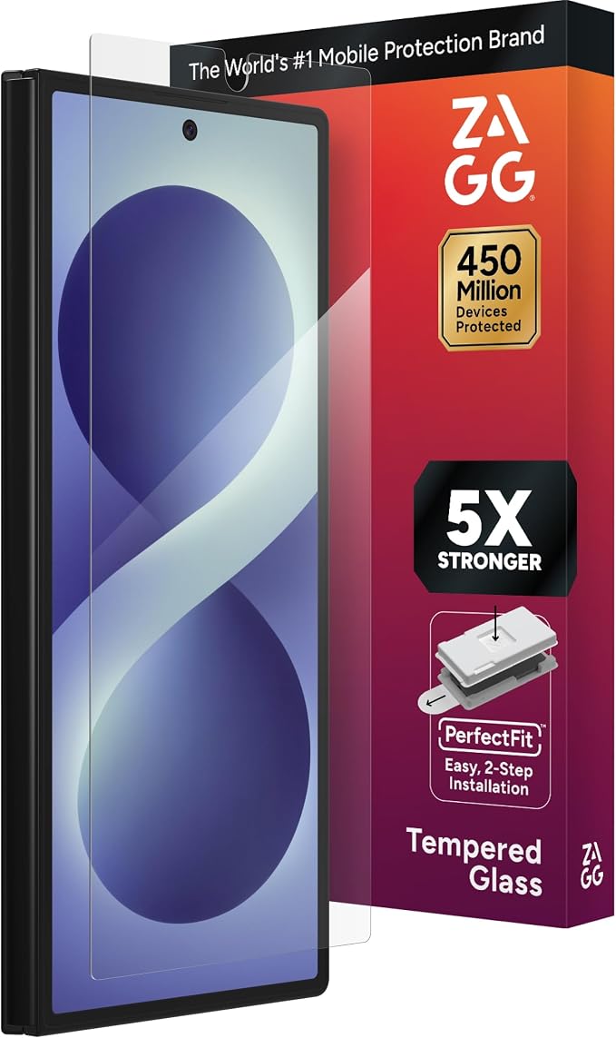 ZAGG Glass Elite Samsung Galaxy Z Fold8 Ultra Screen Protector | Front Screen, 5x Stronger Tempered Glass, Fingerprint Scanner Compatible, 30% Recycled Glass, InvisibleShield, Easy Install