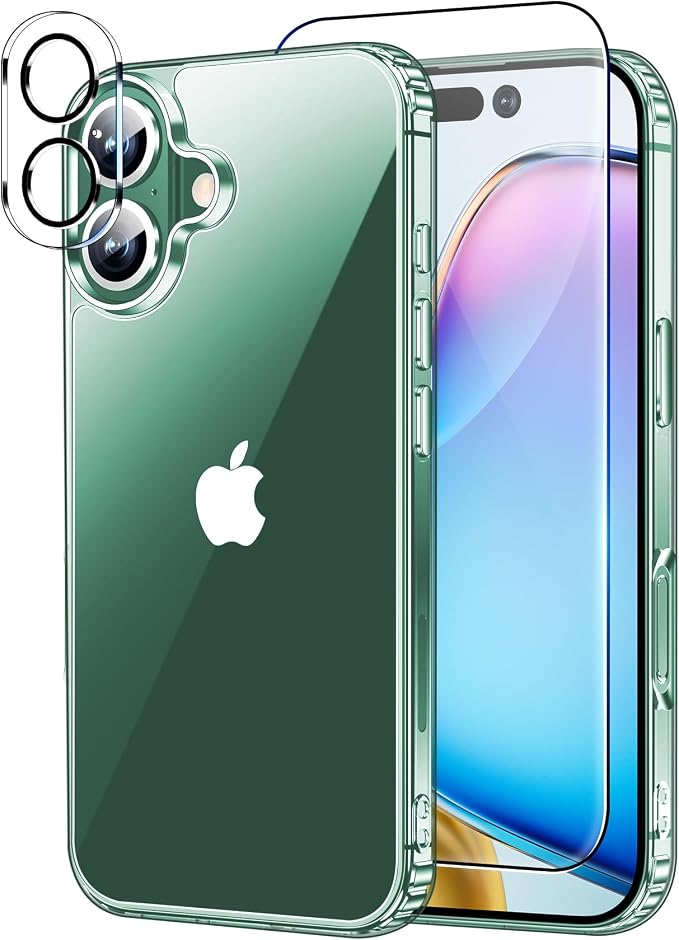 xiwxi for iPhone 16 Plus Case,with Screen Protector+Camera Lens Protector,Non-Yellowing,Military-Grade Drop Protection,Perfect Handfeel,Shockproof Bumper,Clear Slim Phone Case-6.7 inch