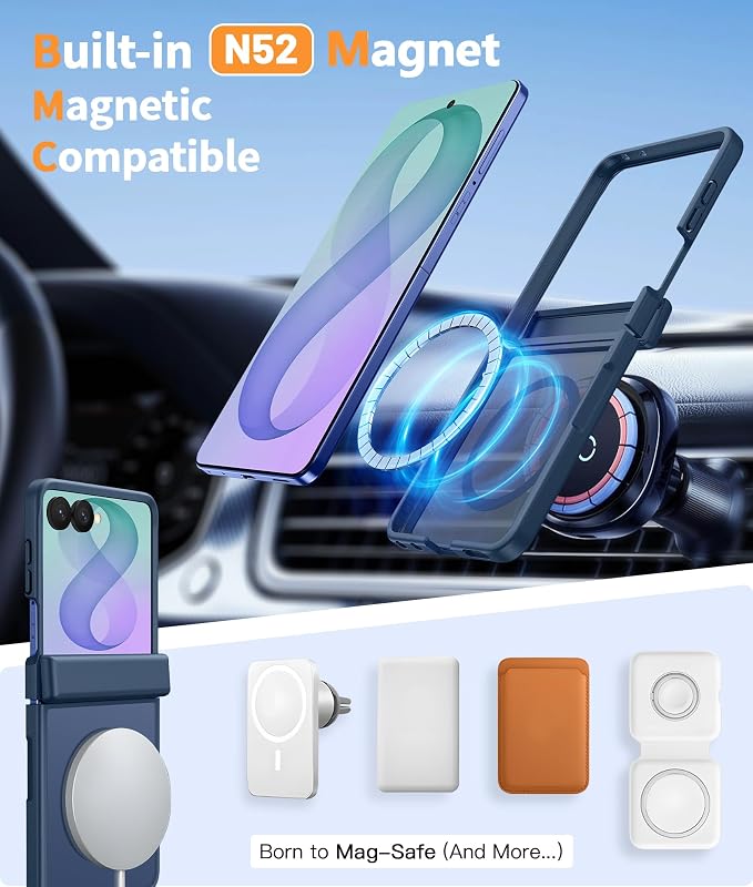 FNTCASE for Samsung Galaxy Z Flip 8 Case, Fit for Magsafe, Screen Protector | Hinge Protection, Translucent Matte, 18FT Military Grade Drop Proof, Protective Phone Cover, Blue