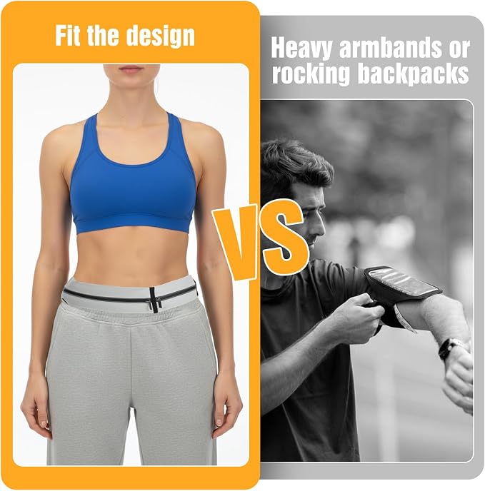 Slim Running Belt with 2 Pockets for women & Men Runners Fanny Pack Phone Holder,Reflective Fanny Pack,Running Gear Accessories with Buckle(Grey)