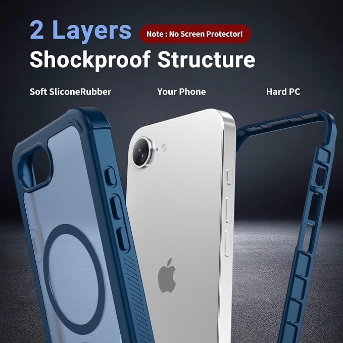 jaroco Magnetic for iPhone 17e Case& iPhone 16e Case, [Compatible with MagSafe][Military Grade Drop Protection][Heavy Duty Protection][Non-Slip][Shockproof] 2-Layer Bumper Phone Case 6.1''-Deep Blue