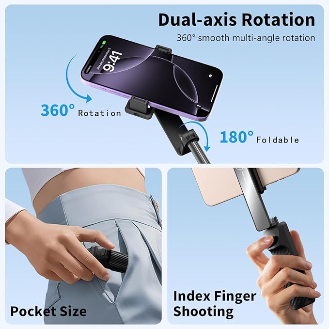 yAyusi Extendable Mini Selfie Stick Tripod with Remote, Pocket Size Portable Tripod for iPhone, Small Compact Phone Selfie Stick Tripods Mount for Travel/Vlog/Video Recording/Live Streaming (Black)
