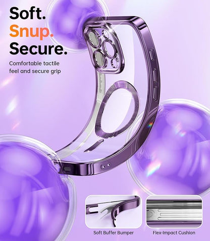 Meifigno Magnetic Case with Removable Phone Ring Stand for iPhone 16 Pro Max 6.9’’, [Glitter Card & Wrist Strap] [MagSafe Compatible] [Built in Mirror] Phone Ring Stand + Phone Case Kit, Purple