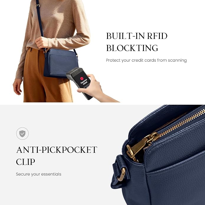 befen Anti-theft Crossbody Bag for Women Genuine Leather, Small Cross Body Shoulder Handbags with RFID Card Slots