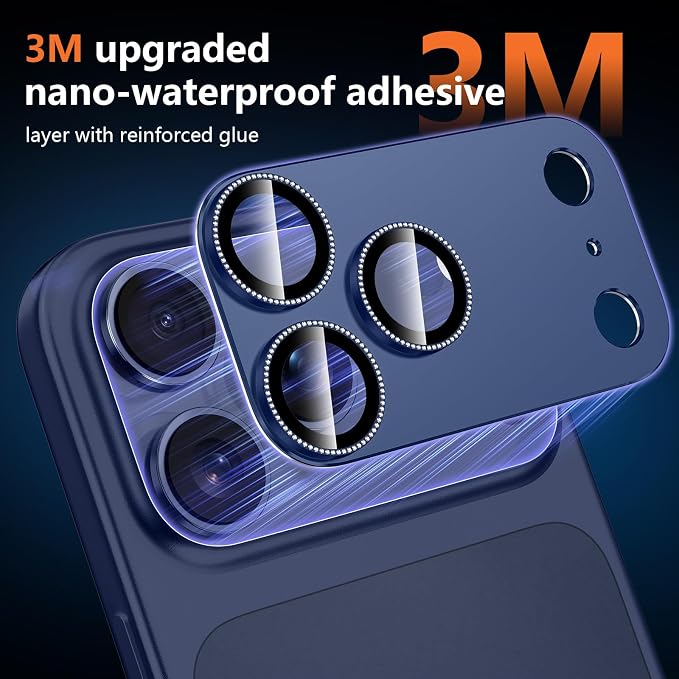 for iPhone 17 Pro Camera Lens Protector, [Military Grade Shatterproof] [Strong Adsorption] [Case Friendly] Full Coverage Metal Aluminum Alloy 9H Tempered Glass Camera Screen Cover, Navy Blue
