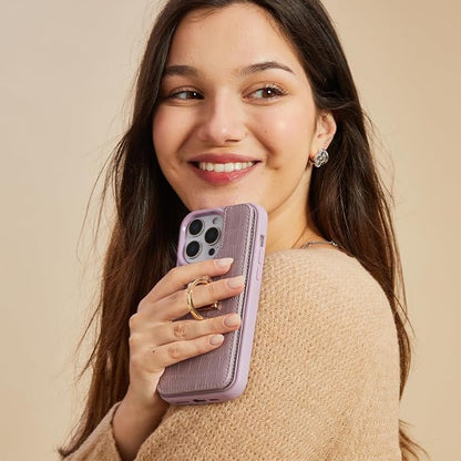 CUSTYPE for iPhone 14 Pro Max case Wallet with Card Holder, 180° Rotation Ring Holder Stand Card Slots Case,Leather Double Snap Cover with Wallet for Women and Girls 6.7 "-Purple