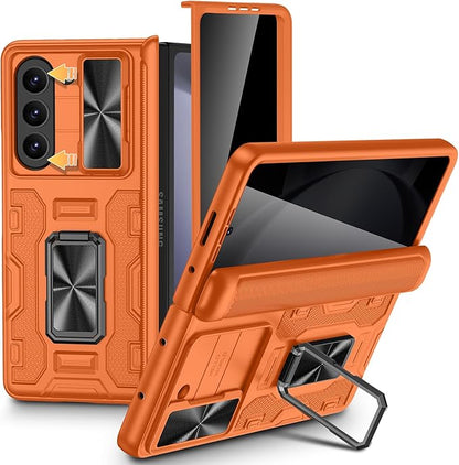 VEGO for Samsung Z Fold 5 Case,with Privacy Screen Protector & Hinge Cover | Built-in Slide Camera Cover, Full-Body Drop Protection Kickstand Privacy Phone Case for Samsung Galaxy Z Fold 5 2023-Orange