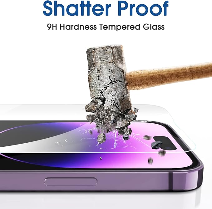 amFilm Easiest Installation OneTouch for iPhone 14 Pro [6.1 Inch] Screen Protector Tempered Glass, Auto-Alignment Tech, Bubble Free and Full Coverage Case Friendly, Anti-Scratch 2 Pack