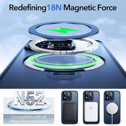 Anqrp 360° All-in-ONE Stand Case for iPhone 13 Pro Case with Rotatable Magnetic Kickstand Ring Holder, Compatible with MagSafe, MIL-Grade Shockproof iPhone 13 Pro Phone Case Cover 6.1 inch Blue