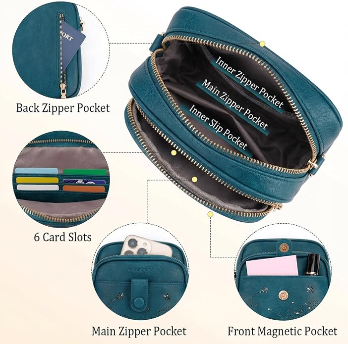 KITEVIUN Crossbody Bags for Women Leather Crossbody Purse Small Shoulder Phone Purse with Adjustable Strap & RFID Card Slots