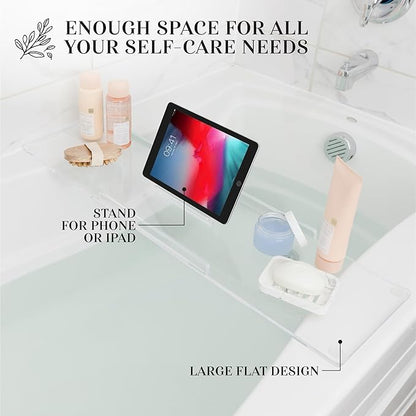 34" Classic-Clear Bathtub Tray Caddy Tub Shelf, Spa Board Luxury Bathroom Bath tub Table, Waterproof Acrylic Tub Caddy Fits Across Bathtub, Book Rack, iPad, Easy To Clean (34")