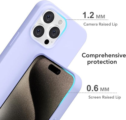 for iPhone 15 Pro Max Case Silicone Compatible with Magsafe Case, Ultra Slim Thin Magnetic Phone Cases Mag Safe, Cute Soft Rubber Gel Matte Wireless Charging Cover for Women, Purple Lavender