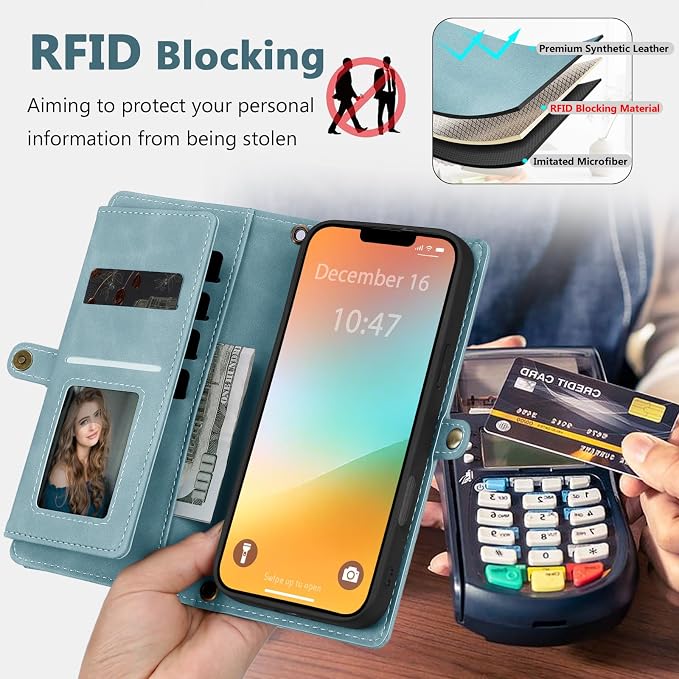 Wallet Case for iPhone 13 Pro with Card Holder/Crossbody Wallet/Strap| RFID Blocking | Magnetic | Kickstand | Detachable | PU Leather Phone Case for iPhone 13 Pro,6.1 in,Blue