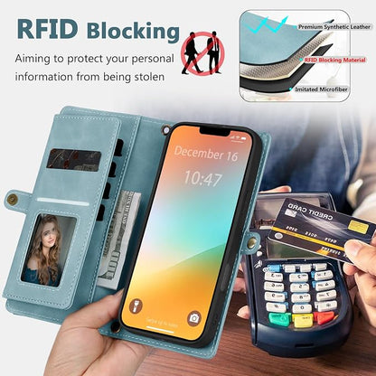 Wallet Case for iPhone 13 Pro with Card Holder/Crossbody Wallet/Strap| RFID Blocking | Magnetic | Kickstand | Detachable | PU Leather Phone Case for iPhone 13 Pro,6.1 in,Blue