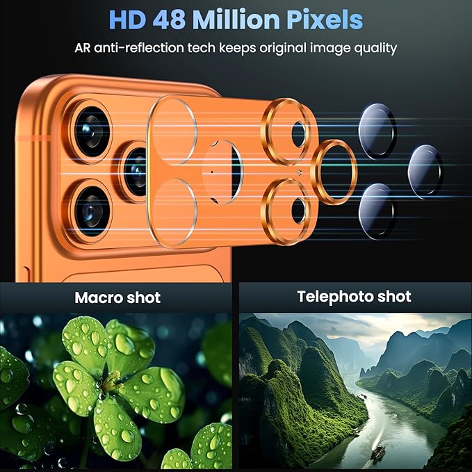 Uyiton Compatible with iPhone 17 Pro Max Camera Lens Protector - [Not Easy to Break][Strong Adsorption][Case-Friendly] Metal Tempered Glass Rear Camera Screen Cover - Cosmic Orange, 2 Packs