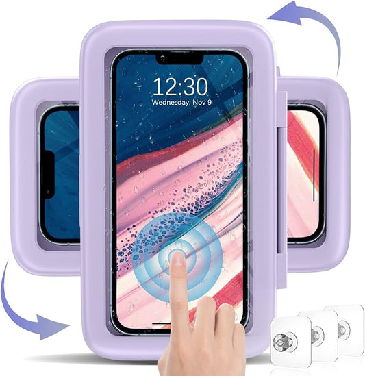 LC-dolida Shower Phone Holder Waterproof 480 Rotation Phone Stand Case Mount for Bathroom Batheub Kitchen Wall Mirro Compatible with iPhone 17 16 15 14 13 Plus Pro Max XS XR Women Men Gift