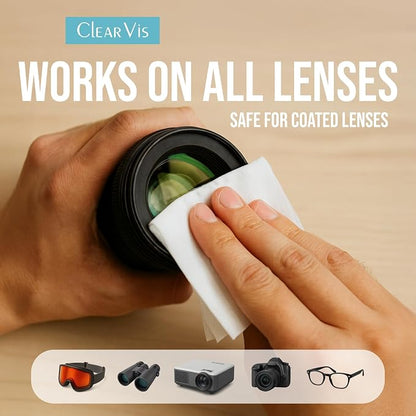 Pre-Moistened Lens Wipes – ClearVis 400 Individually Wrapped Wipes, Streak-Free Cleaning for Eyeglasses, Phones, Cameras, Binoculars, & Screens – Fast-Drying, Anti-Smudge Formula