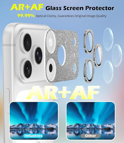 imluckies Compatible with iPhone 17 Pro Camera Lens Protector Bling, Ultra HD Tempered Glass Shiny Diamond Camera Plate Sparkle Screen Protection, 9H Anti-Scratch & Easy Install, Glitter Gray