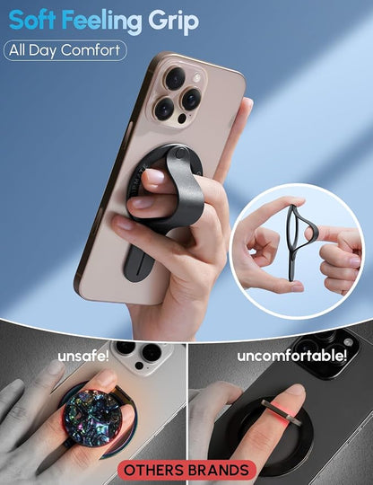 for MagSafe Phone Grip for iPhone - Magnetic Phone Ring Holder Detachable for iPhone 17 - Comfortable Finger Phone Ring Grip for Apple 16/15/14/13/12,Black