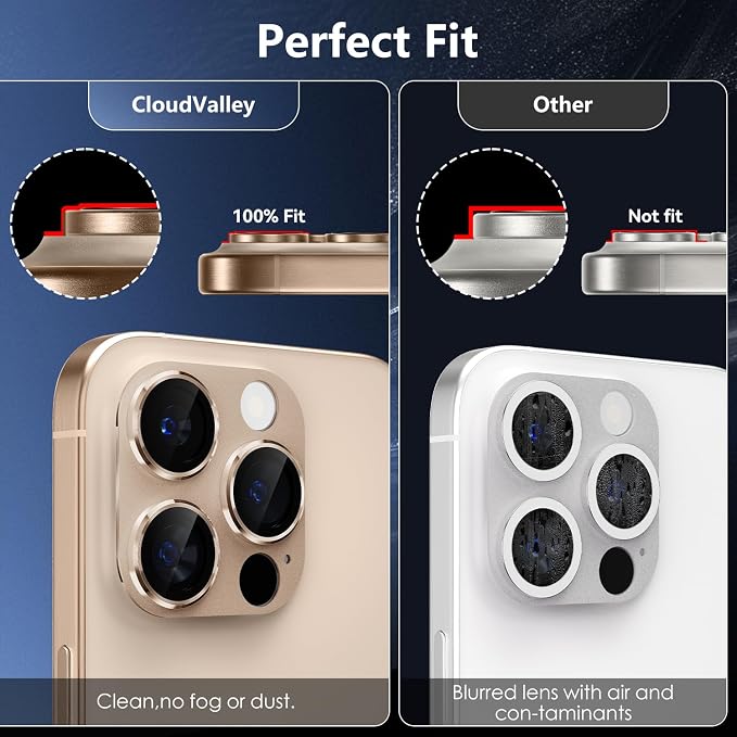 CloudValley for iPhone 16 Pro/iPhone 16 Pro Max Camera Lens Protector, [AR+AF 99% Transmittance] [Full Coverage] Ultra-HD Tempered Glass Cover, Metal Lens Screen Protective,Desert Titanium