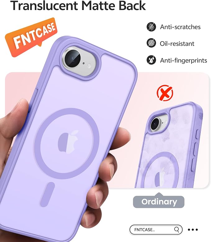 FNTCASE for iPhone 17e Case: iPhone 16e Phone Case [Compatible with Magsafe] Translucent Matte Cases with [Screen Protector] Military Grade Shockproof Protective Phone Cover - Light Purple