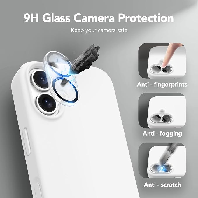GONEZ Magnetic for iPhone 16 Case, Compatible with MagSafe, [Screen Protector + Camera Lens Protector], Liquid Silicone Shockproof Protective Phone Case for iPhone 16 6.1", White