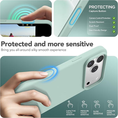 GONEZ Magnetic for iPhone 17 Pro Case, Compatible with MagSafe, [Screen Protector + Camera Lens Protector], Liquid Silicone Anti-Scratch Shockproof Protective Phone Case 6.3 inch, Mint Green