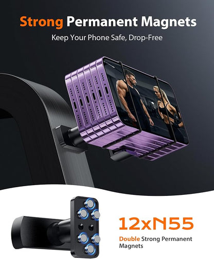 Stouchi Gym Magnetic Phone Holder, 360° Adjustable [N55 Dual Magnet] Phone Mount Gym Accessories for Women/Men, All Metal Portable Workout Essentials Compatible with 4.7-6.5" Smartphones, Black