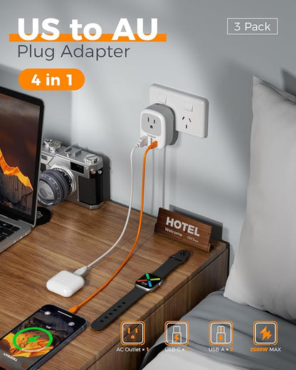 TESSAN Australia New Zealand Power Adapter, 3 Pack, Type I