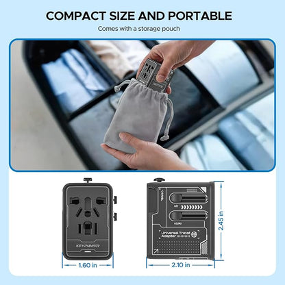 Universal Travel Adapter 30W, 4-Port Power Adapter with 2 USB-C, 1 USB-A | All-in-One Plug Adpater, Works in 200+ Countries, Not a Voltage Converter, Travel Essentials.