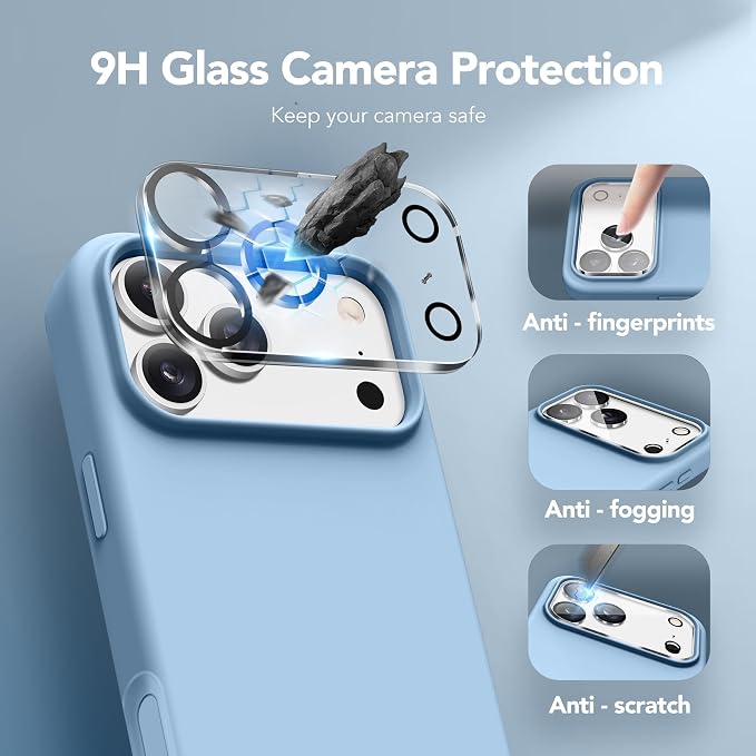GONEZ Magnetic for iPhone 17 Pro Max Case, Compatible with MagSafe, [Screen Protector + Camera Lens Protector], Liquid Silicone Anti-Scratch Shockproof Protective Phone Case 6.9 inch, Mist Blue