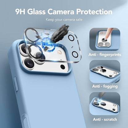 GONEZ Magnetic for iPhone 17 Pro Max Case, Compatible with MagSafe, [Screen Protector + Camera Lens Protector], Liquid Silicone Anti-Scratch Shockproof Protective Phone Case 6.9 inch, Mist Blue