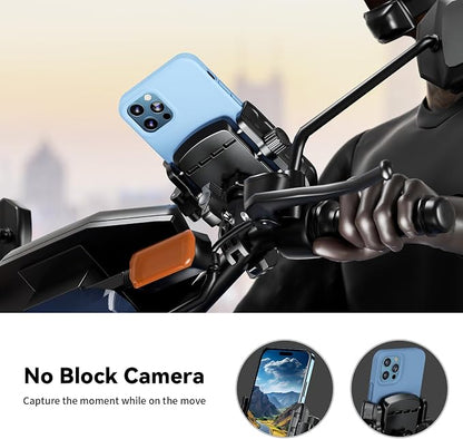 Kewig Motorcycle Phone Mount Holder- [Camera Friendly] [1s Lock & Release] Bike Phone Mount Handlebar Cell Phone Holder for Bicycle Scooter ATV, Fit for 5.4-7.2" Smartphones