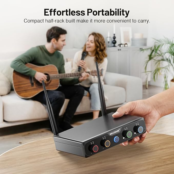 4-Channel Wireless Microphone System, UHF Compact Cordless Mic Set w/ 4x10 Frequencies, 200ft Range, Dynamic Handheld Microphone for Singing, Karaoke, Church, DJ, Wedding (MWM-41-4H)