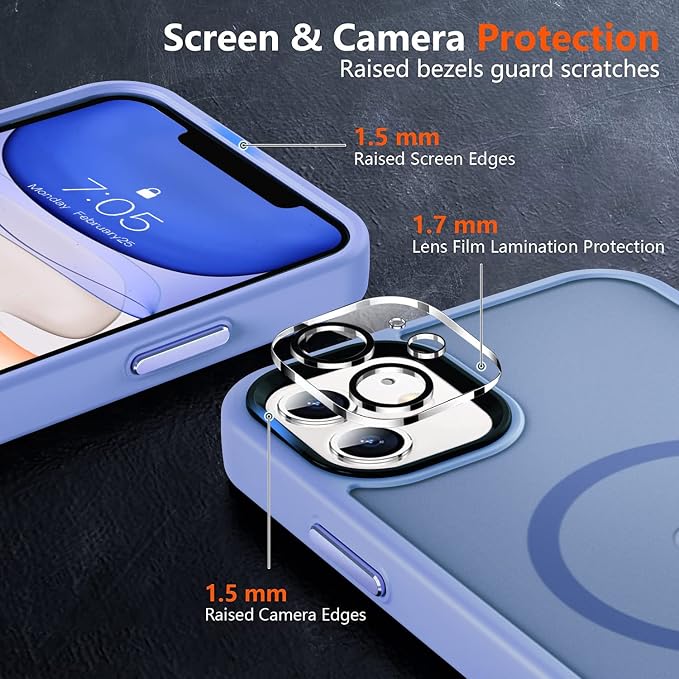 MOCCA Strong Magnetic for iPhone 11 Phone Case,[Compatible with Magsafe][Glass Screen Protector+Camera Lens Protector] Slim Thin Shockproof Cover Case for iPhone 11 6.1 inch, Blue