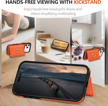 LOHASIC for iPhone 17 Pro Case Wallet with Card Holder, 360° Rotation Ring, RFID Blocking, 5 Card Slots, PU Leather 6.3" Cover for Apple 17 Pro Men Women, Orange